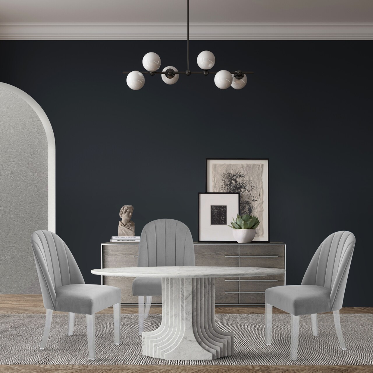 Upholstered dining chair discount with acrylic legs